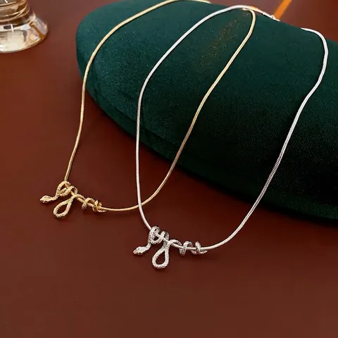Collar Con Colgante De Serpiente Cobre Chapado En Oro Real Cadena De Clavícula Moda Retro Minimalista Mujer