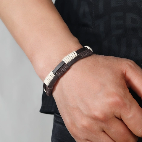 Bracciale In Pelle Intrecciata Retrò Da Uomo Regolabile Corda Di Cera Fatto A Mano Tribal Punk Minimalista Gioielli