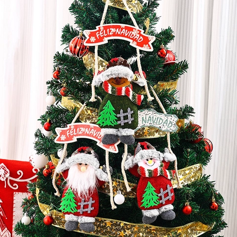 Weihnachtshänger Weihnachtsmann Schneemann Rentier Puppe Stoff Feliz Navidad Banner Baumschmuck Heimparty Feiertag