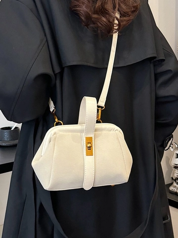 Vintage Frosted PU Leather Women Handbag Retro Frame Doctor Bag Gold Lock Adjustable Shoulder Crossbody Bag Solid Color Simple