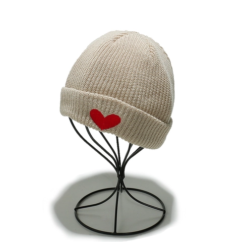 Berretto Beanie Ricamato Cuore Acrilico Maglia Con Risvolto Caldo Inverno Morbido Cappello Per Donna Uomo