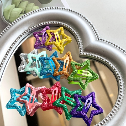 Star Hair Clips Colorful Glitter Metal Snap BB Barrettes Y2K Sweet Cute Fashion Hair Accessories For Girls Women
