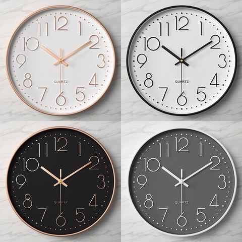 Orologio Da Parete Silenzioso Moderno Grandi Numeri Stereoscopici Quarzo A Batteria Rotondo Plastica Vetro Decorazione Casa Ufficio