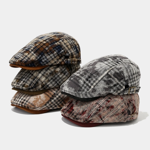Plaid Ivy Cap Retro Tweed Flat Cap Adjustable British Style Newsboy Hat For Autumn Winter
