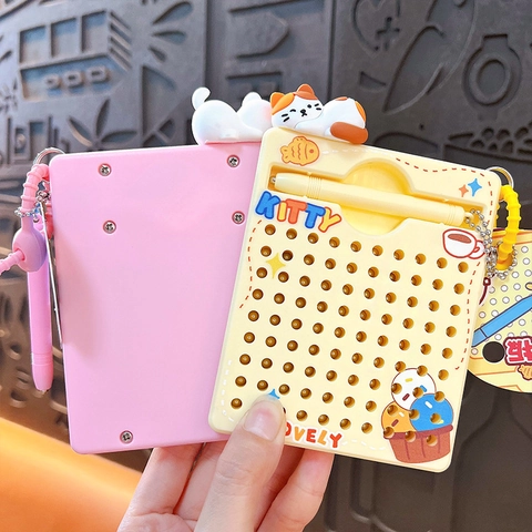 Creative Magnetic Drawing Board Keychain Stress Relief Educational Toy Cartoon Cat Capybara Bag Pendant For Kids Gifts