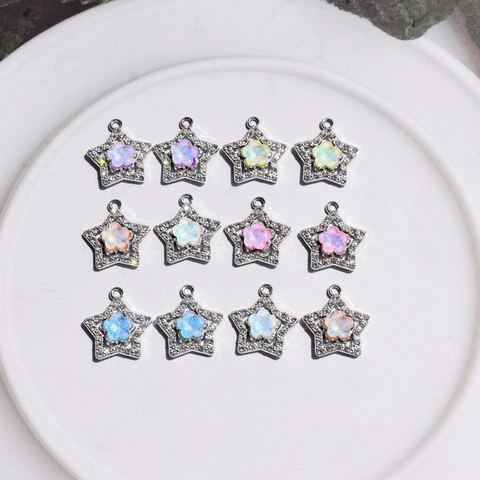 Ciondoli Fiore Stella Lega Strass Pentagramma Colore Macaron Accessori Per Creazione Gioielli Fai Da Te
