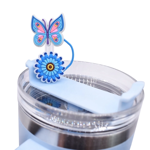 Butterfly Flower Straw Cover Cap Silicone Dust Plug Cartoon Drinking Straw Toppers Tumbler Cup Accessories