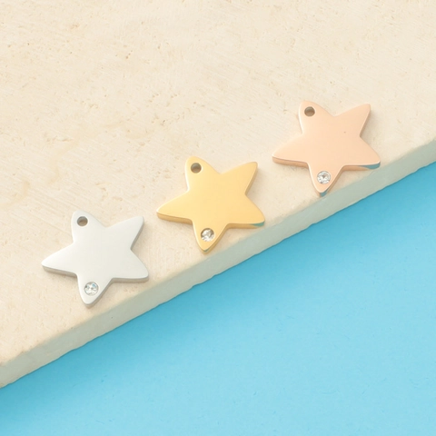 Mirror Polished Star Charms 304 Stainless Steel With Rhinestone For DIY Jewelry Making Necklace Bracelet Accessories