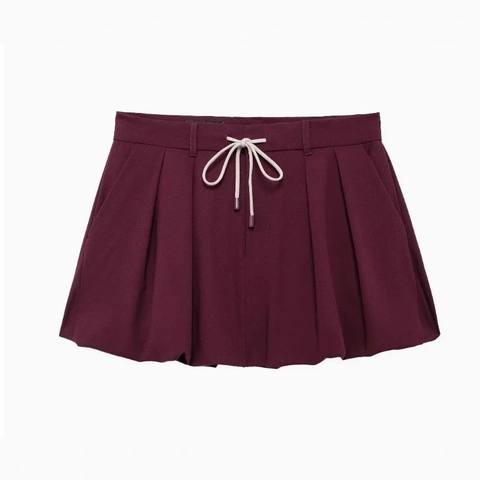 Completi Da Donna Borgogna Giacca Con Cerniera E Revers E Minigonna Pieghettata Streetwear Moda Poliestere