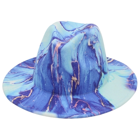 Chapeau Fedora Imprimé Marbre Abstrait Feutre De Laine Large Bord Jazz Cap Motif Dégradé Coloré Pour Femmes Hommes