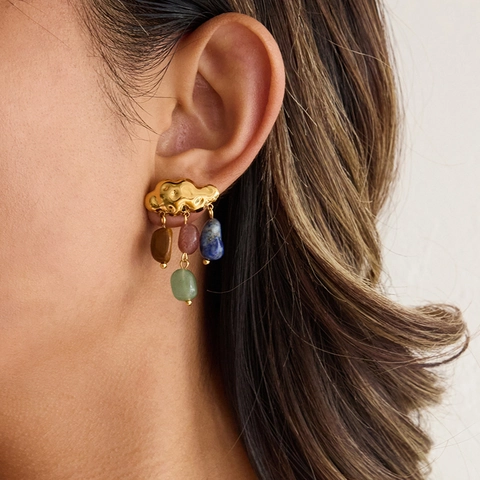 Boucles d'oreilles Nuage Vintage Acier Inoxydable Pierre Naturelle Gland Coloré Boucles d'oreilles Pour Femmes