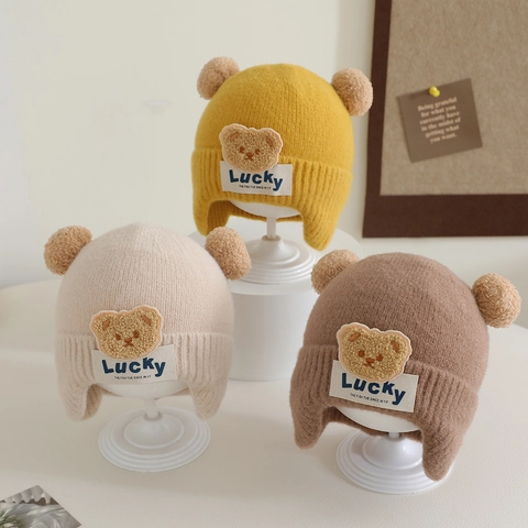 Strickmütze Mit Ohrenschutz Für Kinder Weiches Garn Plüschbärenohren Warme Wintermütze Für Jungen Und Mädchen