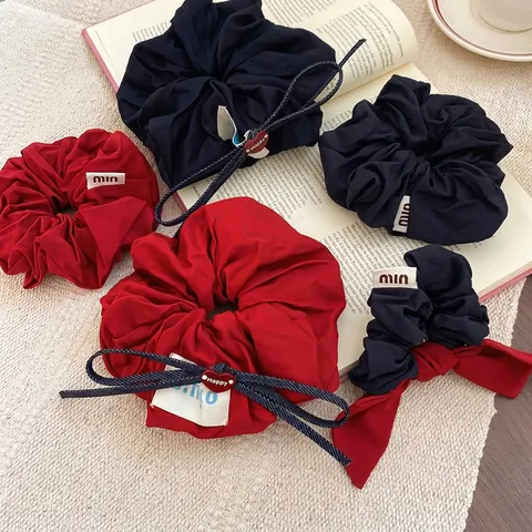 Stoff Haargummi Mit Jeans Schleife Und Rotem Herzanhänger Elastisches Haarband Süßer Koreanischer Stil Kopfschmuck Für Damen Mädchen