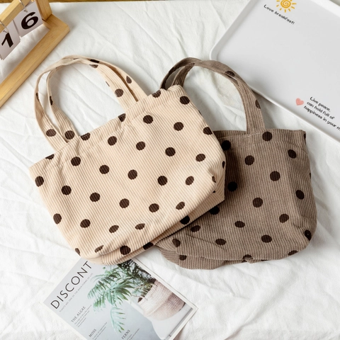 Cord Handtasche Vintage Kleine Tote Bag Schachbrett Blumen Lächeln Druck Damen Pendler Lunchbag