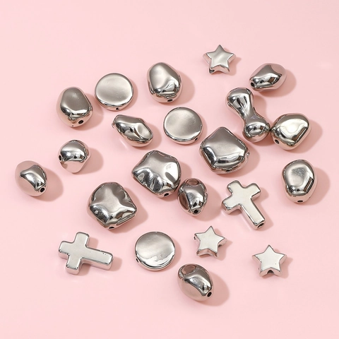 Perline Distanziatrici In Plastica CCB Metalliche Argentate Forma Irregolare A Croce Stella Per Creazione Di Gioielli Fai Da Te