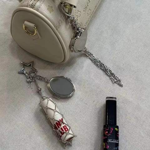 Y2K Mode Schlüsselanhänger Mit Lippenstifthalter Metallnetzbeutel Herz Spiegel Tasche Anhänger Zubehör Für Damen Mädchen