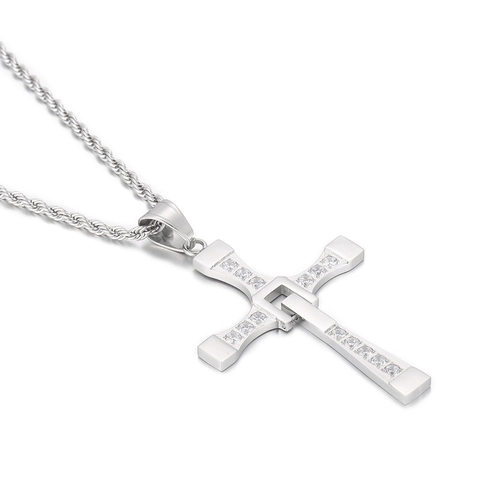Kruis Hanger Ketting Roestvrij Staal Zirkoon Ingelegd Hip Hop Religieuze Sieraden Voor Mannen Met Touwketting