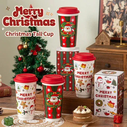 Weihnachten Keramik Reisebecher Mit Silikondeckel Weihnachtsmann Schneemann Muster Wiederverwendbare Kaffee Tasse Geschenk