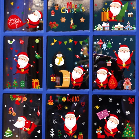 Weihnachten Fensteraufkleber Doppelseitig Weihnachtsmann Schneemann Wiederverwendbar Statisch Haftend PVC Glasaufkleber Für Haus Deko
