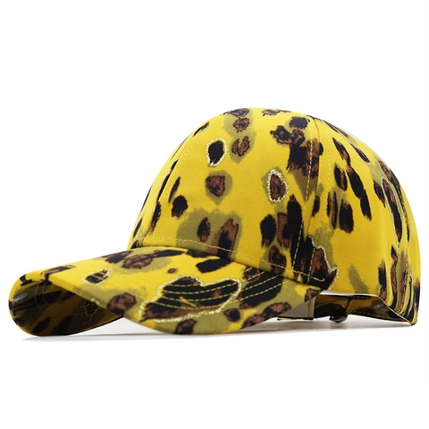 Cotton Baseball Cap With Floral Leopard Print And Gold Glitter Trim Adjustable Sun Hat For Outdoor Travel