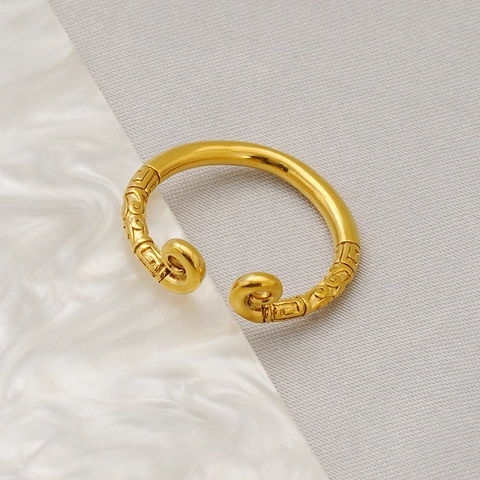 Anello Cerchio Dorato Re Scimmia Vintage Placcato Oro 18K Acciaio Inossidabile Fascia Aperta Regolabile Incisione Nuvola Gioielli