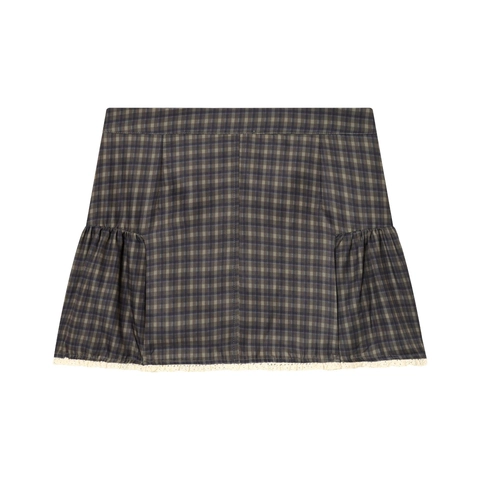 Plaid Mini Skirt With Lace Trim High Waist Pleated Preppy Style Polyester Bottoms For Women Fashionable Casual Wear