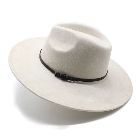 Cappello Fedora Vintage A Tesa Larga In Finta Pelle Scamosciata Feltro Stile Britannico Fibbia Regolabile Autunno Inverno