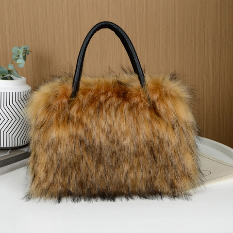 Borsa A Mano In Pelliccia Sintetica Grande Capacità Borsa Tote Soffice Per Donna Borsa In Peluche Morbida Con Manici In Pelle