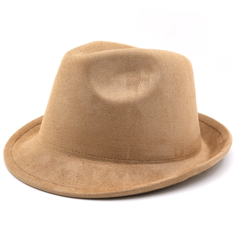 Retro Fedora Hat Faux Suede Wide Brim British Style Jazz Cap For Men Women Solid Color Vintage Elegant