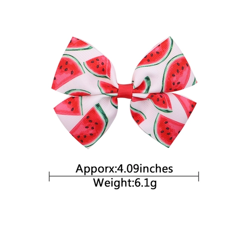 Barrettes à Nœud Imprimé Pastèque Faites à la Main Motif Fruits d'Été Épingles à Cheveux en Ruban de Gros-Grain Douces Pinces à Bec de Canard Accessoires de Coiffure pour Filles Femmes