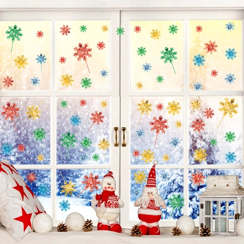 Christmas Snowflake Window Clings PVC Colorful Electrostatic Festive Stickers Glass Refrigerator Holiday Decoration