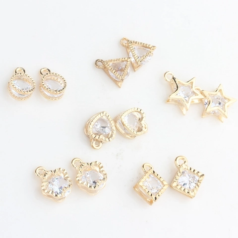Zinc Alloy Cubic Zirconia DIY Charms Pendants Heart Star Geometric Shapes Gold Plated Jewelry Making Accessories For Earrings