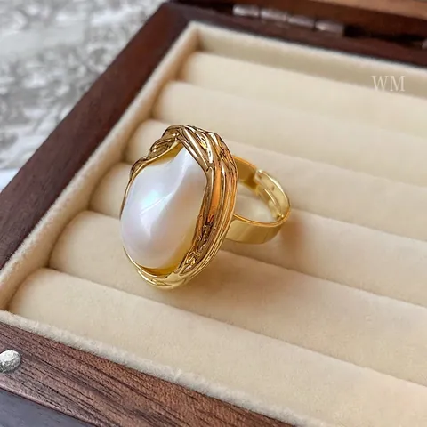 Anillo Abierto Ajustable Perla Barroca Artificial Aleación Irregular Estilo Francés Vintage Lujo Elegante Joyas Para Mujeres