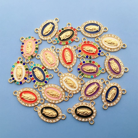 Religious Virgin Mary Enamel Alloy Connector Pendants Rhinestone Our Lady Of Guadalupe DIY Jewelry Making Accessories