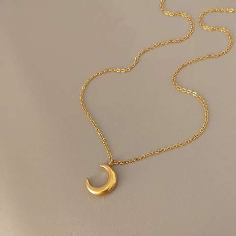 Collar Con Colgante De Media Luna Acero Inoxidable Chapado En Oro 3D Minimalista Geométrico Cadena Joyería Para Mujer