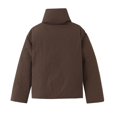 Chaqueta Acolchada Mujer Poliéster Cuello Alzado Cordones Laterales Color Sólido Acolchado Grueso Corto Ajuste Holgado