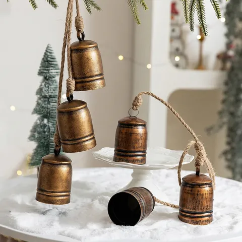 Campane Di Natale Appese Vintage Metallo Ferro Rustico Con Corda Di Juta Per Decorazione Ghirlanda Porta Casa Parete