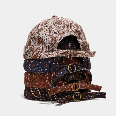 Gorro Docker Sin Ala Estampado Paisley Retro Algodón Pana Gorra Miki Hebilla De Metal Ajustable Streetwear