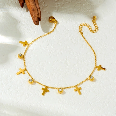Cavigliera Albero Della Vita Croce Pendente Acciaio Inossidabile Strass Catena Regolabile Gioielli Moda Donna