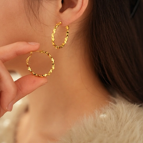 Geometric Irregular Hoop Earrings For Women Gold Plated Copper With 925 Sterling Silver Earring Post Fashion Jewelry