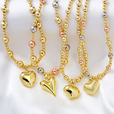 Hip Hop Übertriebene Herz Anhänger Halskette Für Damen Herren Dreifarbige Perlen Kupferkette Mode Einfacher Herzschmuck Geschenk