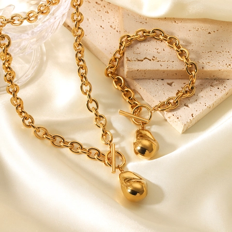 Collier Et Bracelet En Acier Inoxydable Pendentif Goutte De Lave Irrégulière Fermoir OT Plaqué Or Style Industriel Ins