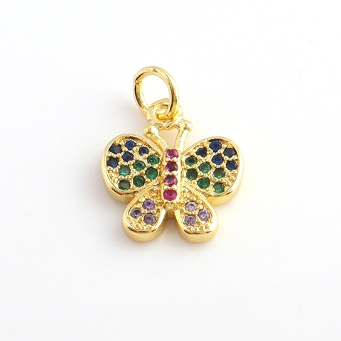 Ciondoli A Farfalla Rame Placcato Oro Con Zircone Colorato Strass Per Creazione Di Gioielli Fai Da Te Bracciale Collana