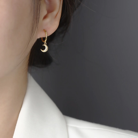 925 Sterling Silber Creolen Mit Zirkonia Halbmond Anhänger Dainty Minimalistischer Schmuck Für Damen