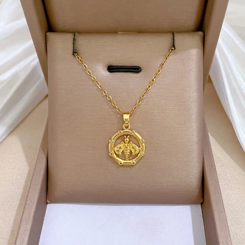 Bij Ronde Hanger Ketting Roestvrijstalen Ketting Koper Zirkonia Elegante Mode-Sieraden Voor Dames