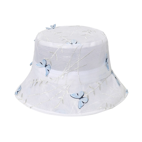 Cappello Alla Pescatora Rete Pizzo Donna Ricamo Farfalla Traspirante Elegante Protezione Solare Estiva Viaggio Romantico