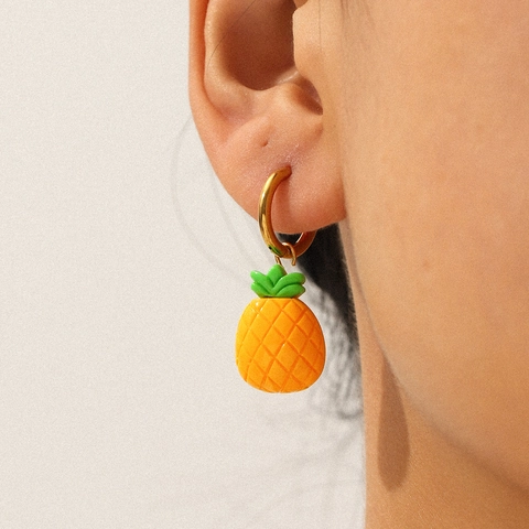 Frucht Creolen Edelstahl Vergoldet Ananas Erdbeere Paprika Orange Anhänger Schmuck Wasserdicht Hypoallergen