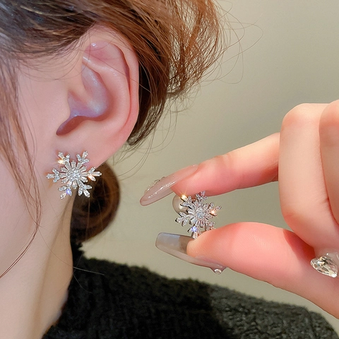Pendientes De Botón De Copo De Nieve Con Circonitas Y Poste De Plata Con Perla Artificial De Imitación Para Mujer