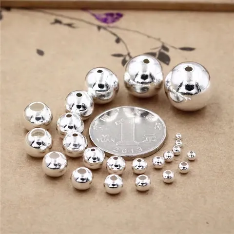 999 Sterling Silver Round Loose Beads Polished Shiny Surface DIY Jewelry Making Accessories For Bracelets Necklaces