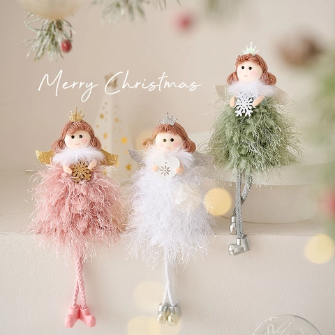 Weihnachtsengel Plüschpuppe Ornament Federrock Langbeinige Fee Hängende Dekoration Für Baum Home Holiday Decor